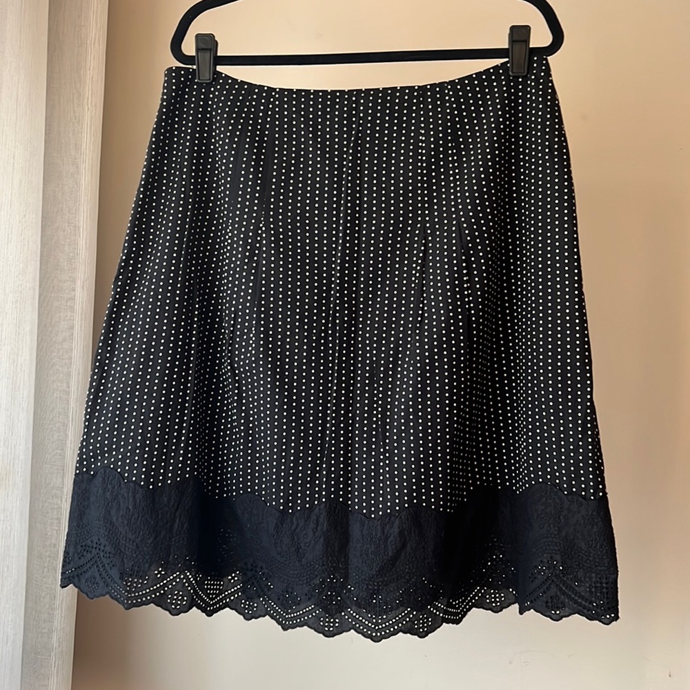 Ann Taylor A-line skirt size 14. Black, white embroidered dots eyelet hem border